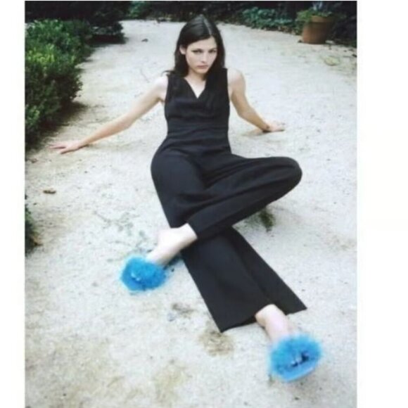 Zara Pants - ZARA Sleeveless Pleated Front Wide Leg Jumpsuit in Black  Size M MWT